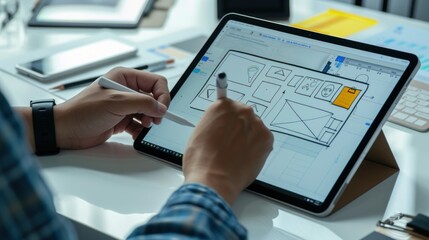 A designer using an iPad to sketch ideas