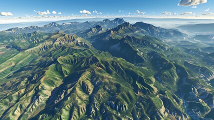 A striking snapshot of Google Maps' detailed terrain view, showcasing the topographical features of diverse regions, from mountain ranges to coastal plains, in captivating