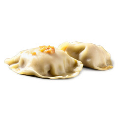 Two dumplings with nuts on top isolated on transparent background