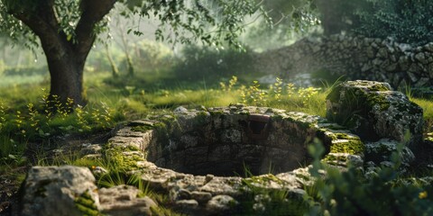Fototapeta premium Ancient Well in a Sunlit Forest