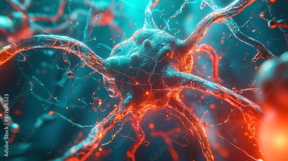 Poster futuristic abstract neural network, a vibrant display of glowing nodes and intricate connections, cr