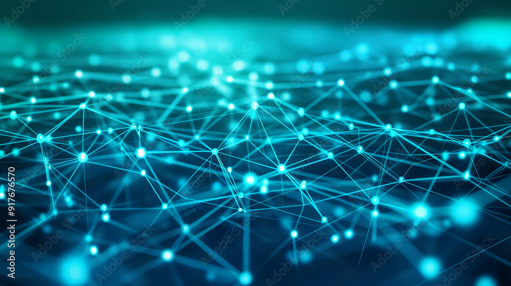 Poster internet network background with interconnected nodes and dynamic data connections, digital world co