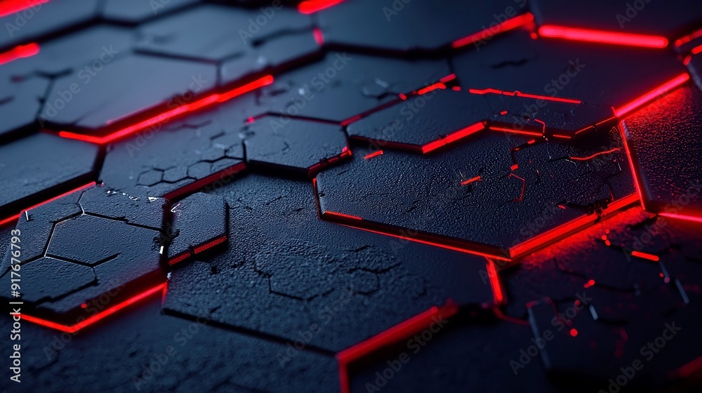 Poster illuminated hexagonal abstract background, vibrant glowing hexagons creating a dynamic visual effect