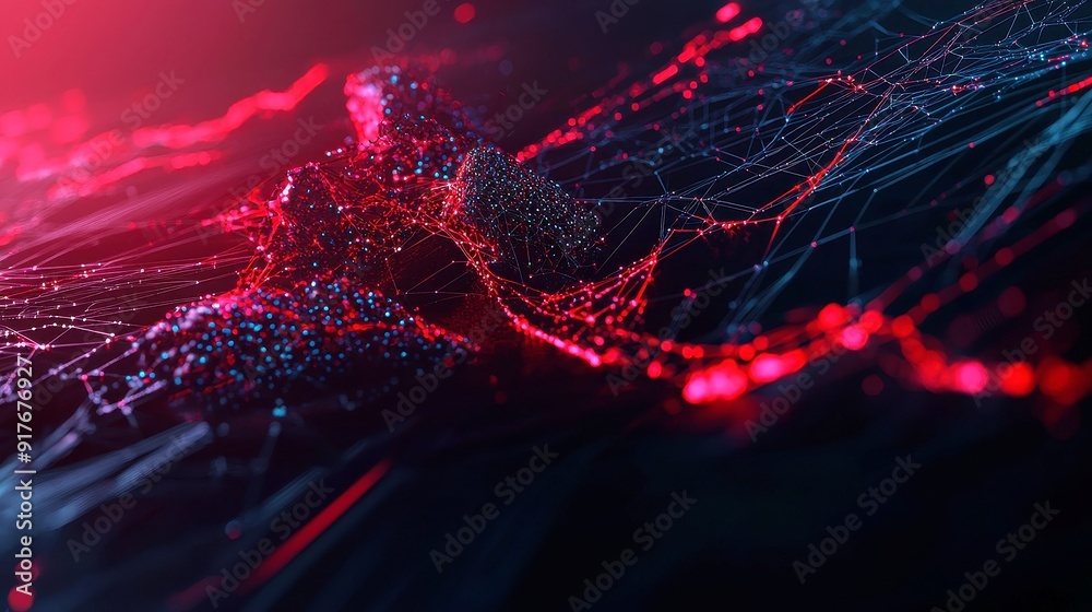 Poster quantum computing network, an abstract representation featuring a complex grid of interconnected par