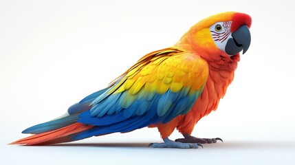 Fototapeta premium Vibrant blue and gold macaw parrot with powerful beak, perches isolated on white background