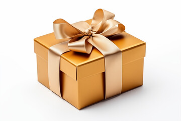 Obraz premium baby gold color Gift box with blank label for mockup on a white isolated background