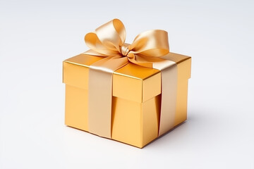 Obraz premium baby gold color Gift box with blank label for mockup on a white isolated background
