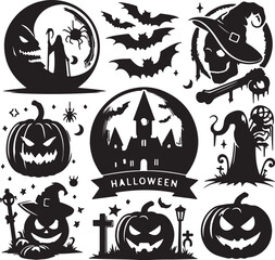 Halloween logo icon silhouette vector style with white background 02