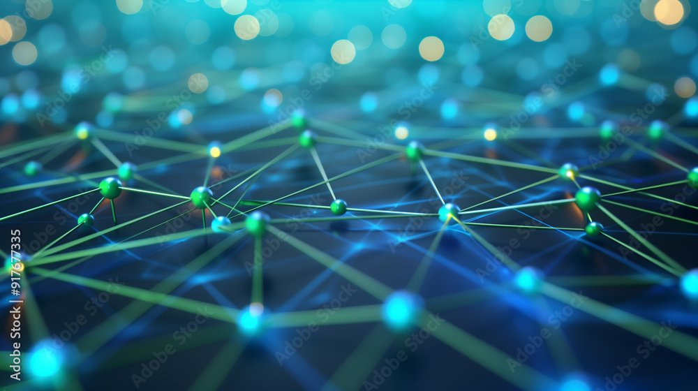 Poster internet network background with interconnected nodes and dynamic data connections, digital world co