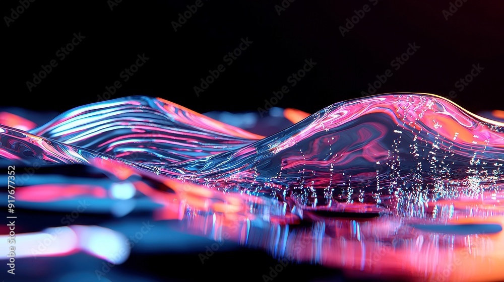 Poster digital waves abstract cybernetic network, a vibrant representation of interconnected lines and node