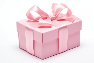 Obraz premium baby pink color Gift box with blank label for mockup on a white isolated background