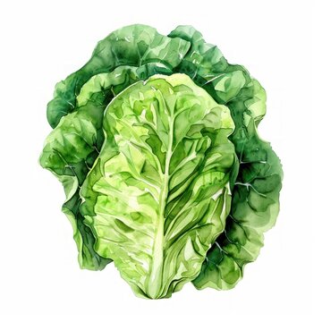 Watercolor illustration clipart of a crisp lettuce leaf, isolate on white background, great for burger ingredient sets