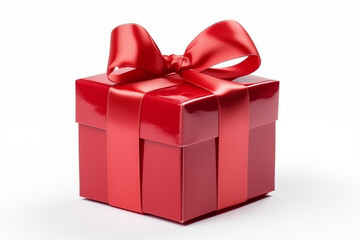 Obraz premium baby red color Gift box with blank label for mockup on a white isolated background