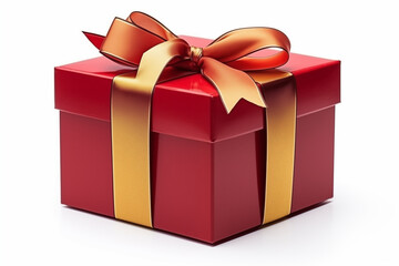 Obraz premium baby red color Gift box with blank label for mockup on a white isolated background