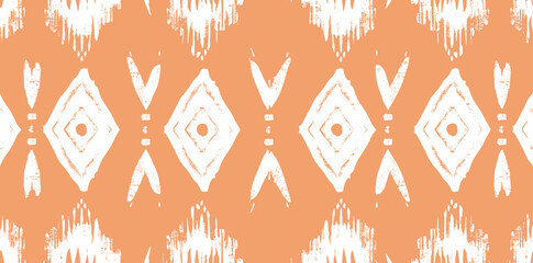 Seamless pattern with white geometric shapes on a peach background The design features a repeating pattern of diamonds circles and other abstract shapes Perfect for fabric wallpaper and other design p