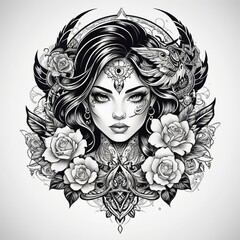 angel girl with wings tattoo design vector