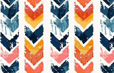 Watercolor chevron pattern with orange pink blue and yellow colors A hand-painted seamless chevron pattern with bright and vibrant colors perfect for textile wallpaper and design projects