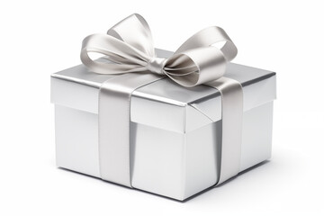 Obraz premium baby silver colour Gift box with the blank label for mockup on a white isolated background