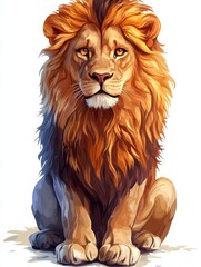 Obraz premium Majestic Lion with Orange Mane, Sitting and Staring