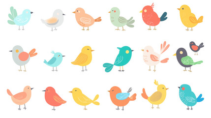 優しい色合いの鳥のアイコン集 - ナチュラルデザインにぴったりの素材セット