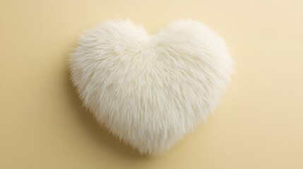 White Fur Heart on Yellow Background.
