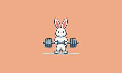Obraz premium character rabbit holding dumbbell vector mascot design