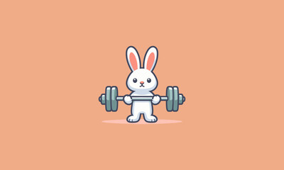 character rabbit holding dumbbell vector mascot design