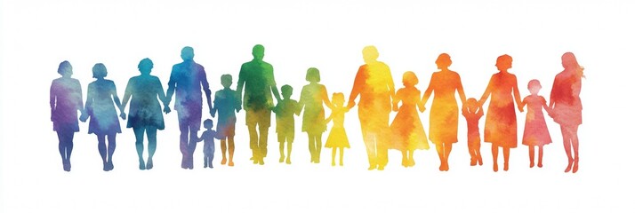 Diverse Family Silhouettes in Colorful Unity