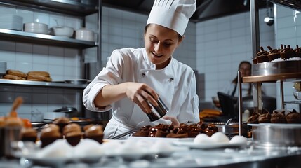 Chef Finishing Delicious Chocolate Delights