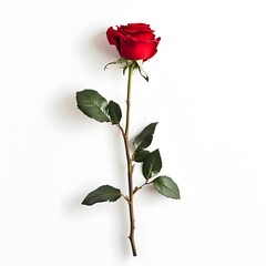 Single beautiful red rose flower isolated on white background