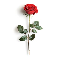 Single beautiful red rose flower isolated on white background