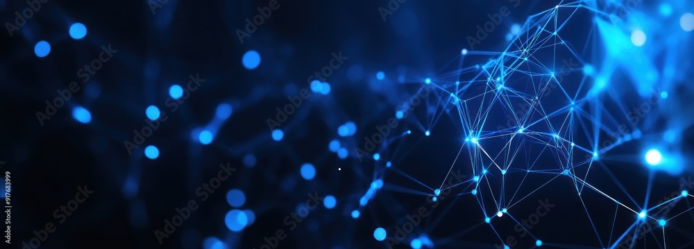 Aufkleber Abstract Blue Network with Glowing Points and Lines