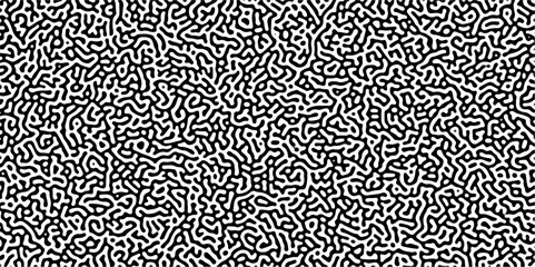 Turing reaction diffusion monochrome seamless pattern with chaotic motion. Linear design with biological shapes. Organic lines in Memphis. abstract truing organic wallpaper background.