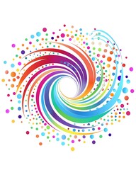 Polka dot swirled soundwave icons forming colorful circular shapes, vector graphic on white..