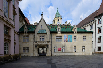 Naklejka premium Bratislava, Slovakia - May 25 2024: Pawera House or Pawerov Dom of the Bratislava Old City Hall Stara Radnica with Museum