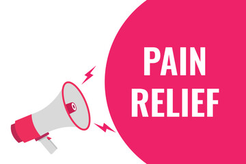 pain relief button, banner, label, template for website. pain relief text with colorful megaphone icon