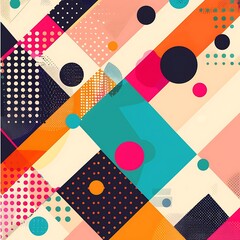 Fun polka dot design with lively geometric shapes and colorful accents...