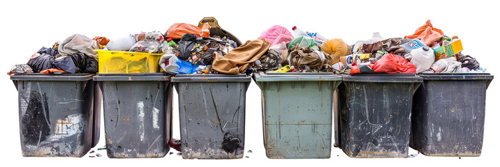 Overflowing trash bins filled with garbage, cut out