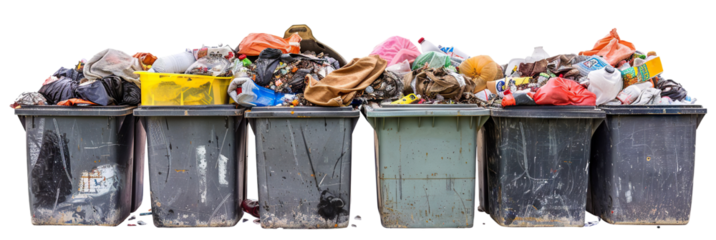 Overflowing trash bins filled with garbage, cut out