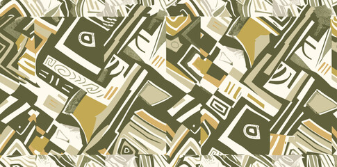 Fototapeta premium Abstract geometric pattern with shades of green and brown on a white background.