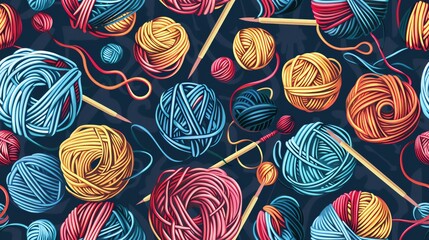 Generate a seamless pattern with knitting and crochet elements like yarn balls, needles, and patterns