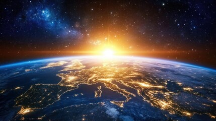 Fototapeta premium Sunrise Over Earth From Space