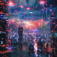 Fototapeta premium 4. Virtual reality cityscape, floating holograms, futuristic ambiance
