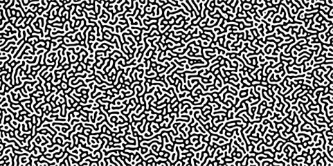 Turing reaction diffusion monochrome seamless pattern with chaotic motion. Linear design with biological shapes. Organic lines in Memphis. abstract truing organic wallpaper background.	
