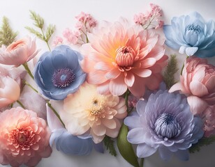 pastel flowers on a white background