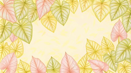 Fototapeta premium Minimalist Caladium Bicolor Leaf Greeting Card on grainy gradient colorful with copy space for any design