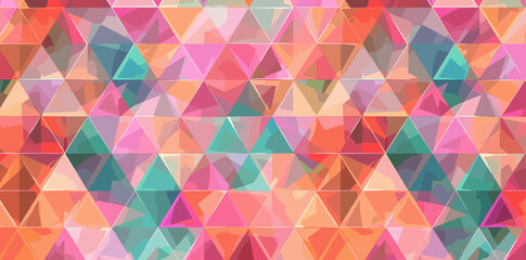 Abstract geometric pattern with pink, orange, and turquoise triangular shapes, creating a dynamic and vibrant visual.
