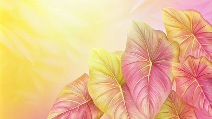 Fototapeta premium Tropical Caladium Bicolor Leaf Wallpaper on grainy gradient colorful with copy space for any design