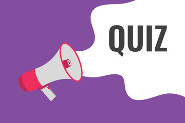 quiz button, banner, label, template for website. quiz text with colorful megaphone icon
