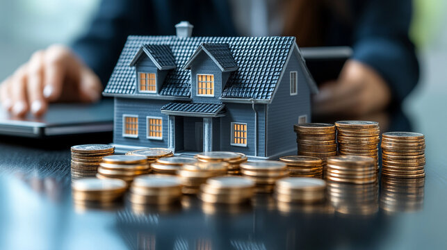 real estate agent using a tablet to present property details to clients, showcasing professionalism and modern technology in a stylish, professional setting